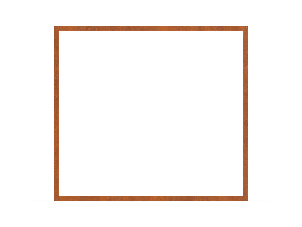 Leeres Brennholzregal aus Cortenstahl in Frontansicht