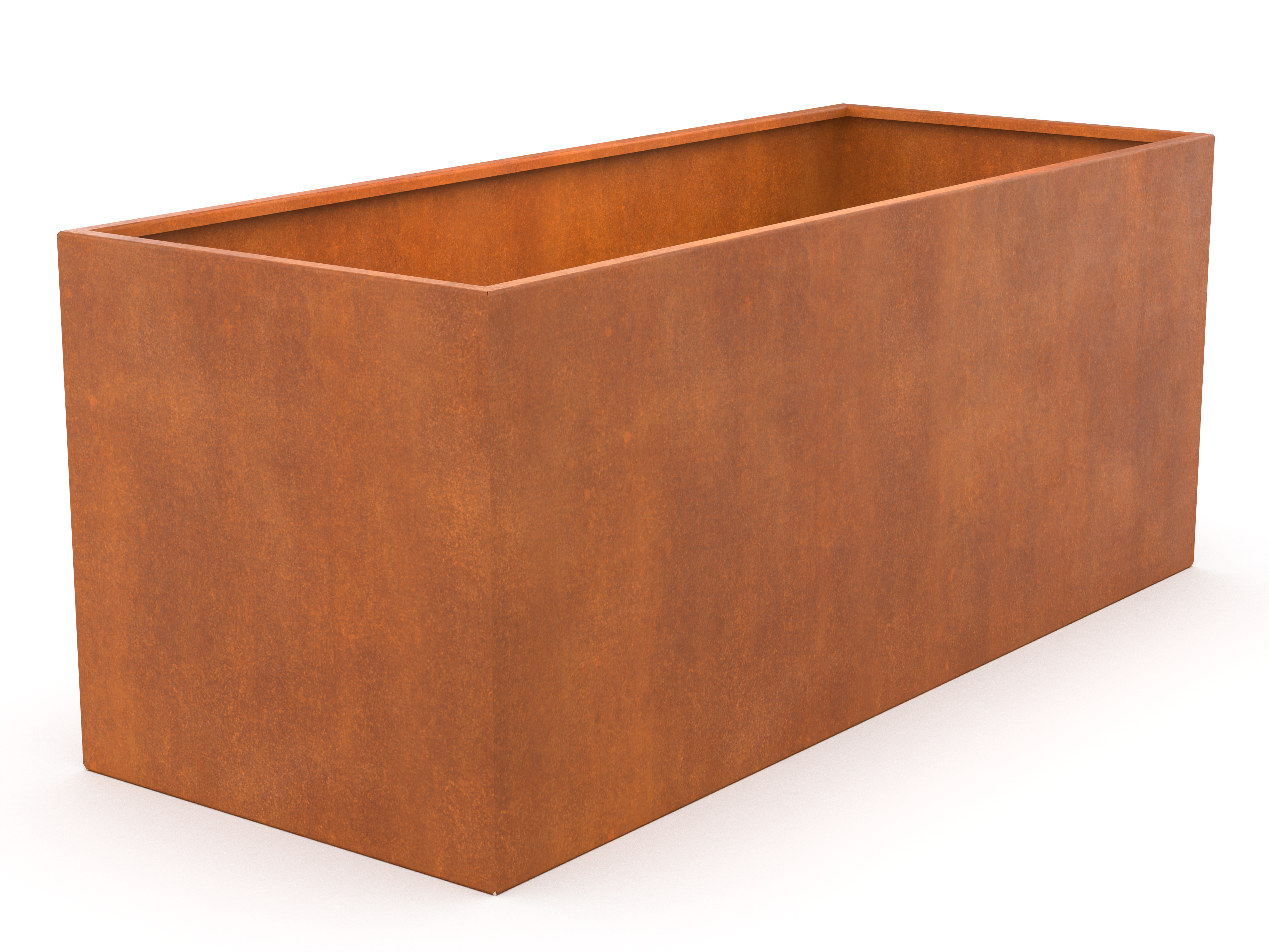 Rechteckiger Pflanzkübel aus Cortenstahl auf weißem Hintergrund