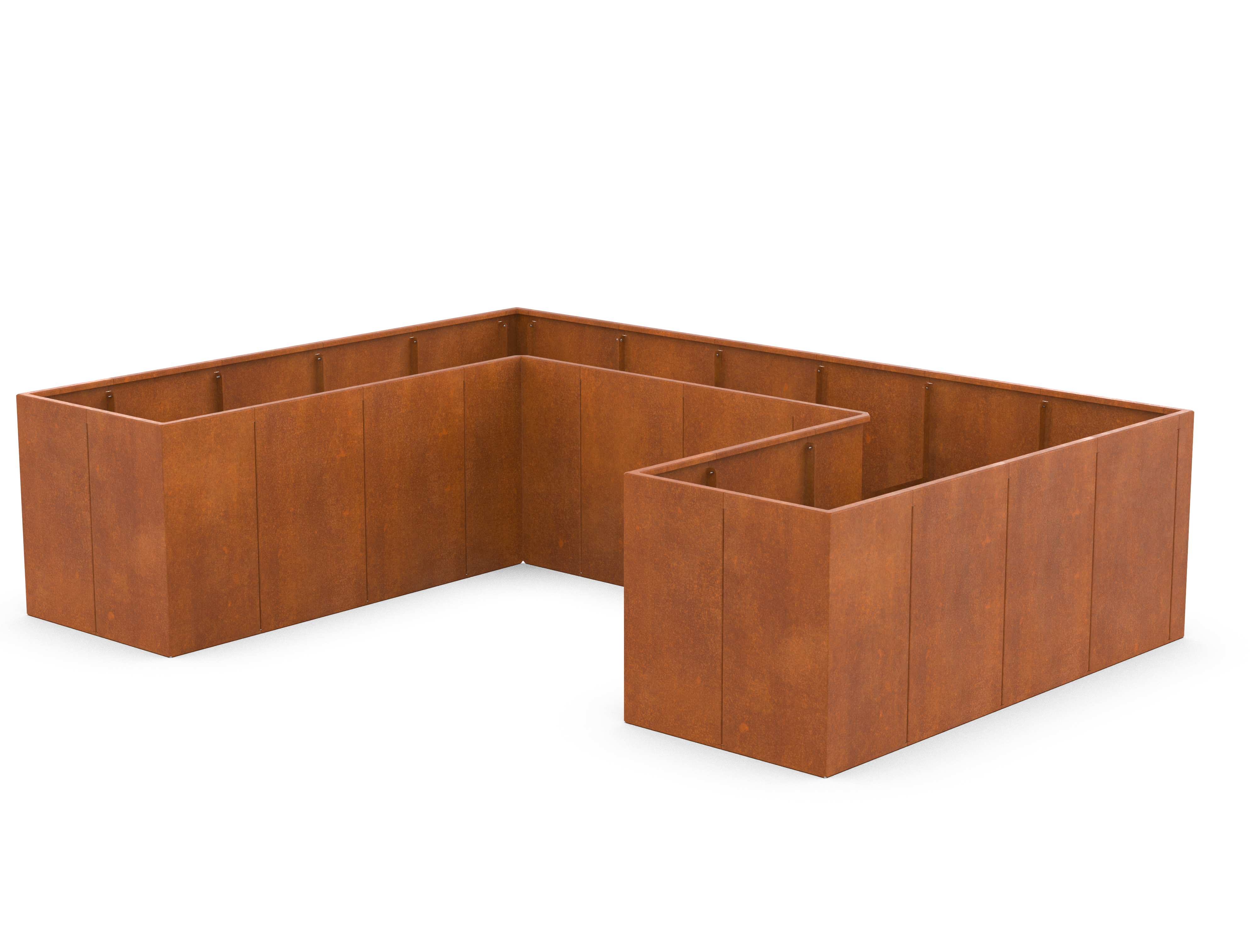 U-förmiger Pflanzkübel aus Cortenstahl auf weißem Hintergrund