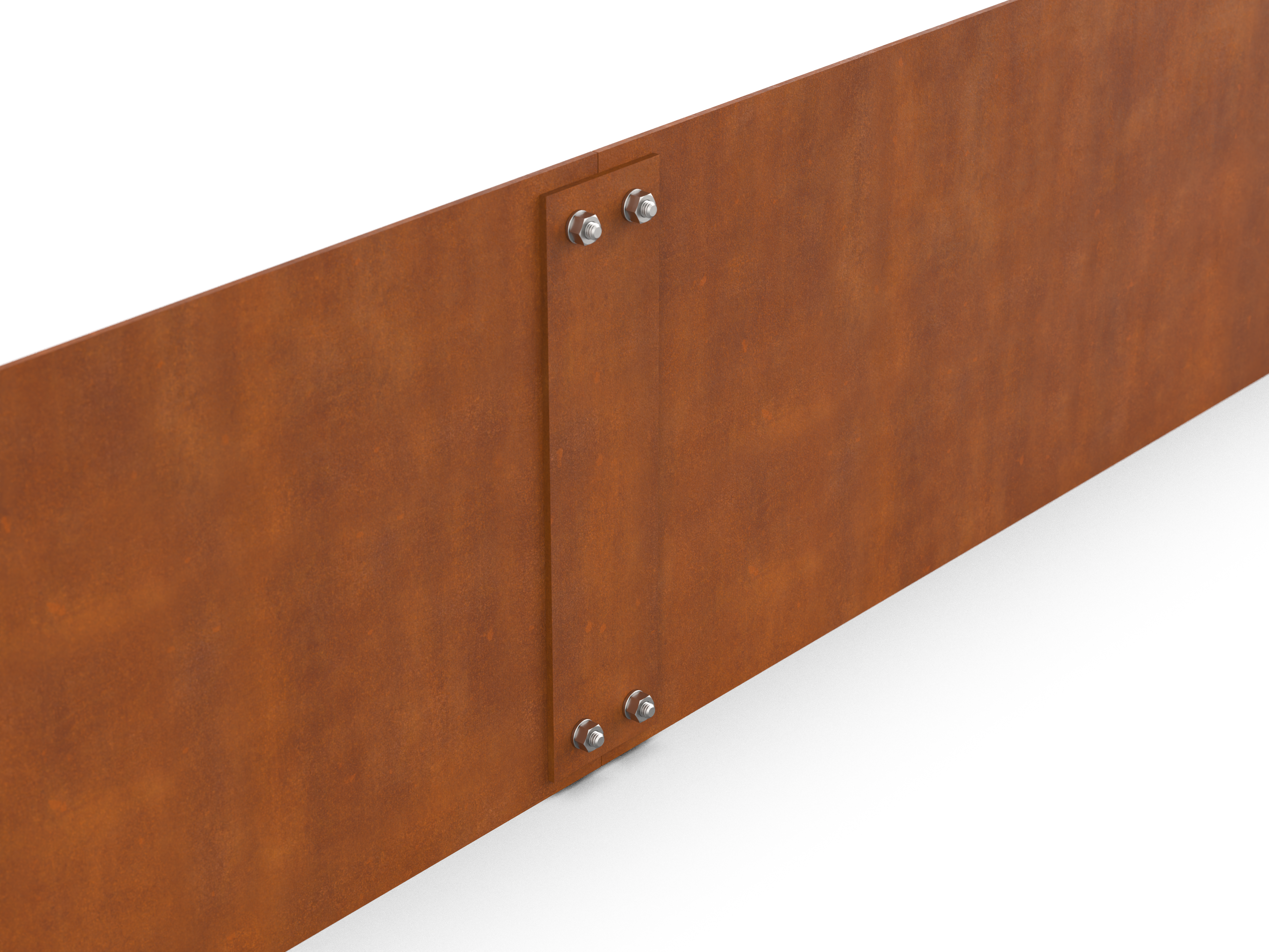 Rückseite zweier Metallkanten mit verschraubtem Verbindungsblech