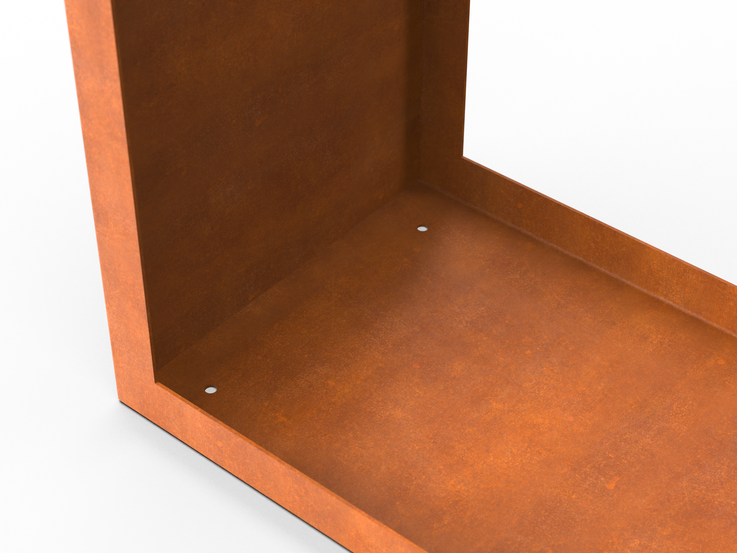 Detailansicht des Bodens eines Brennholzregals aus Cortenstahl